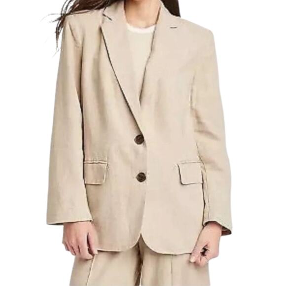 Neutral Linen Blend Blazer Jacket 2X Tan‎ Beige Versatile Minimalist Career Work - Picture 12 of 12